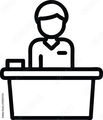 Businessman with a laptop, Hotel Reception With People. Young Man Talking With Receptionist And Checking In To Hotel. Young Woman Pulling Her Luggage And Bellboy With Luggage Trolley In Lobby
