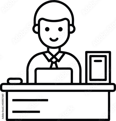 Hotel Reception Desk, Business desk outline icon vector 