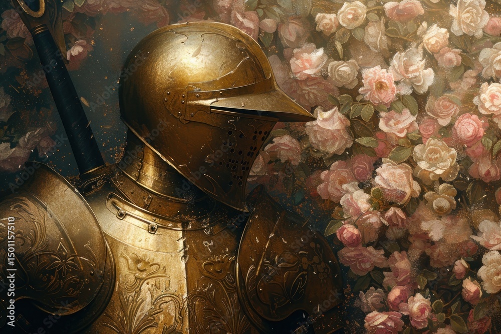 Naklejka premium Painting flower knight armor.
