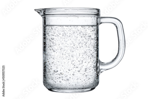 Clear glass pitcher, water isolated on transparent PNG background