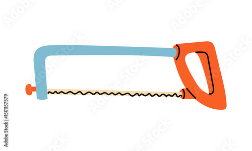 Metal hacksaw. An isolated illustration. Gardening and construction equipment. Seasonal work. A product for agricultural crops. Suitable for ecology, garden, cleaning, household, packaging design