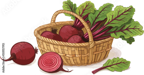 Beetroot vector design, Beetroot in wicker basket in white background vector design
