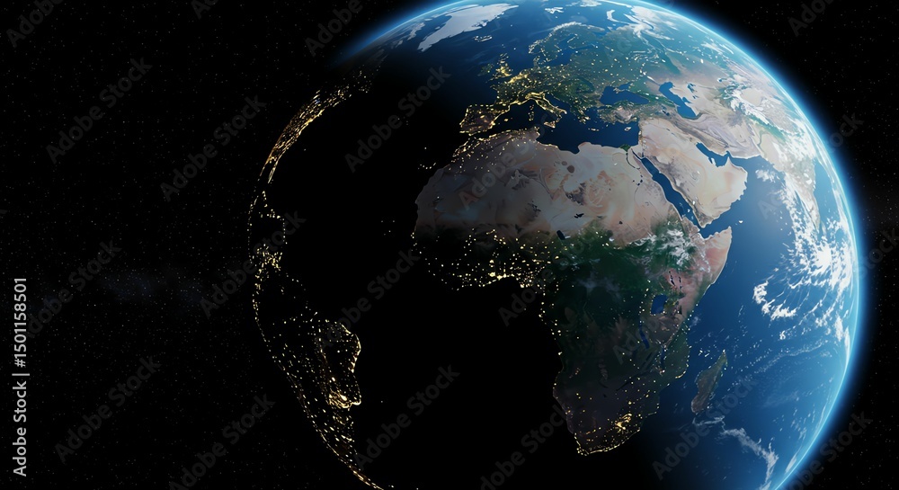 Naklejka premium Earth From Space Night City Lights View