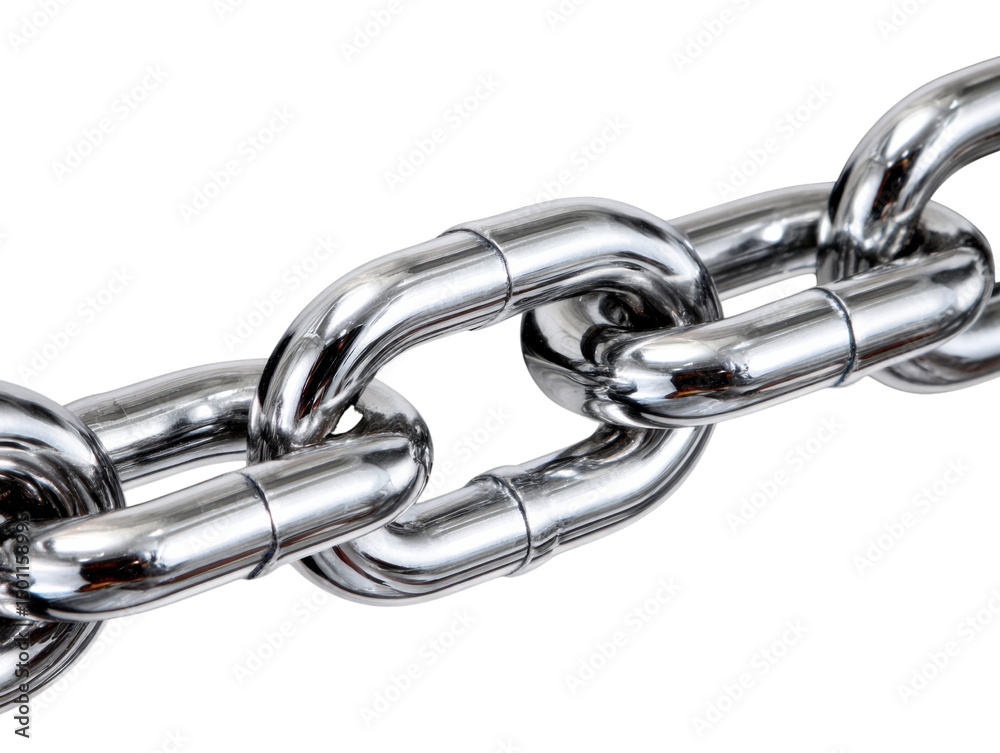 Obraz premium Strong Connection: A close-up view of a shiny, metallic chain, symbolizing strength, unity, and interconnectedness. Each link is a testament to durability and reliability.