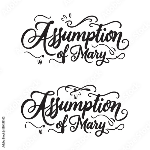 Assumption of Mary Calligraphy Vector Design,
Elegant Assumption of Mary Typography Art,
Assumption of Mary Handwritten Script Design,
Religious Assumption of Mary Lettering Art
