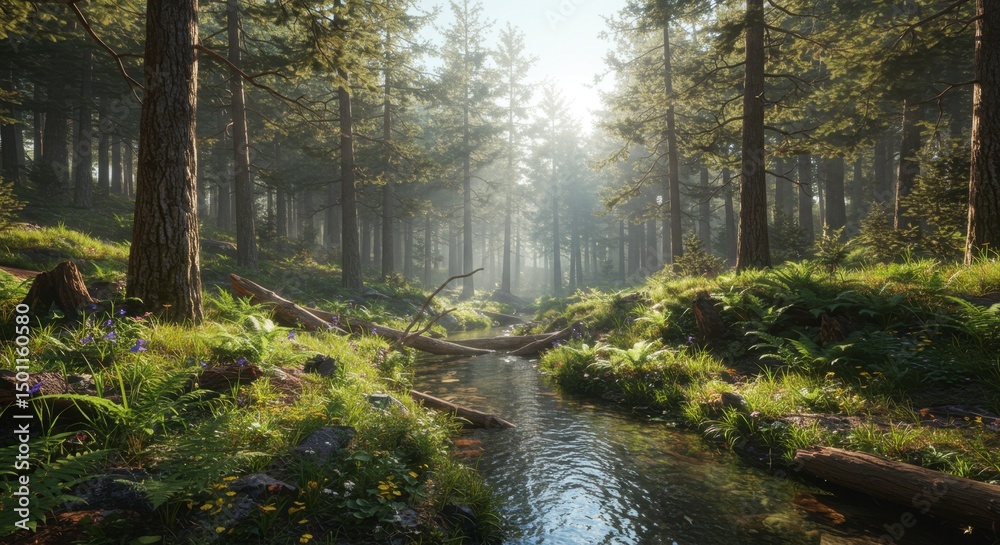 Fototapeta premium Forest path sunlight nature