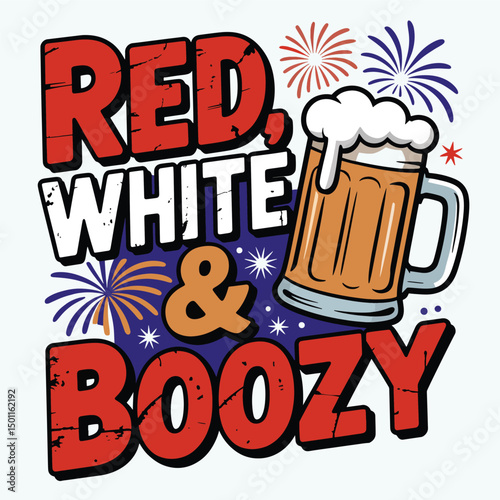Red White and Boozy Fourth of July Beer Mug Design vector
