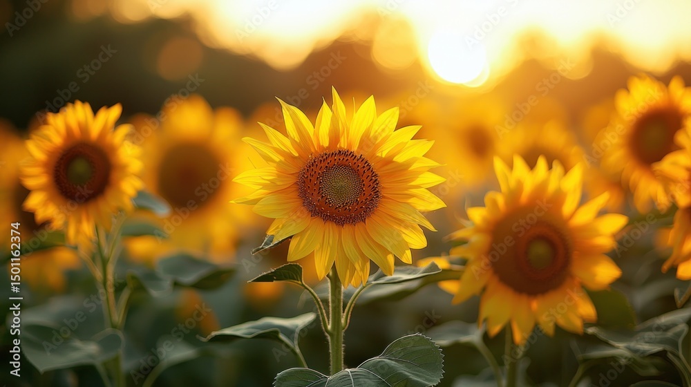 Obraz premium Golden sunflowers at sunset