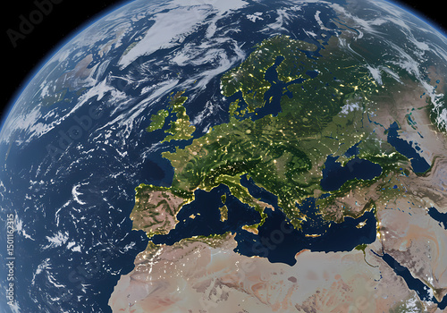 Europe Satellite Image HighResolution Map isolated on transparent background