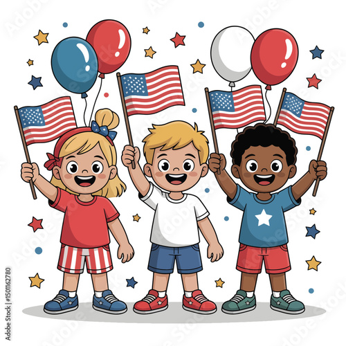 Happy 4th of July Children Celebrating Independence Day