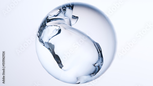 essential Oil Bubbles for cosmetics in water. blue liquid bubbles, fluid flow. Collagen, atoms floating, Moisturizing Cream, Skin Serum, Vitamin, beauty concept, 3d render