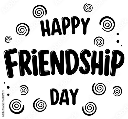 Happy Friendship Day graphic design with no demographic details. Bold text with swirls for a fun, celebratory, general purpose graphic.