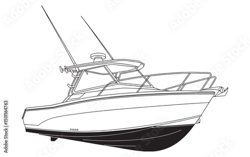 Line Art Illustration of a Sport Fishing Boat