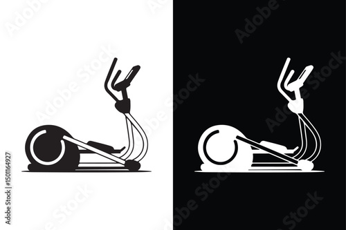 Black Elliptical Trainer Icon Fitness Equipment Vector in B&W.