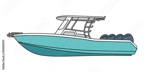 Teal Center Console Fishing Boat Illustration