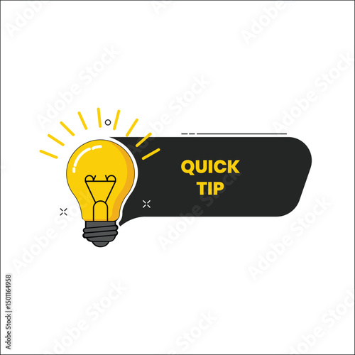 Quick Tip Black Label with Glowing Lightbulb for Short Advice Posts
Minimal vector style label reading 'Quick Tip' with a bright yellow lightbulb, ideal for helpful advice, instructional visuals, prod
