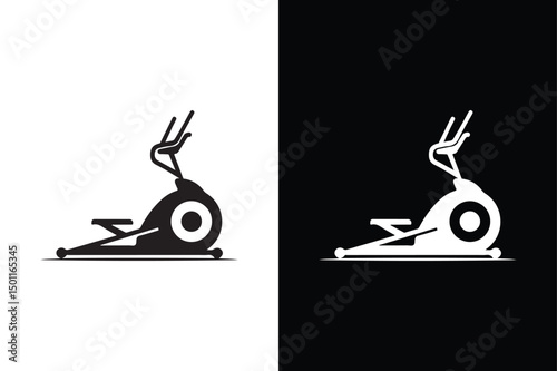 Black Elliptical Trainer Icon Fitness Equipment Vector in B&W.