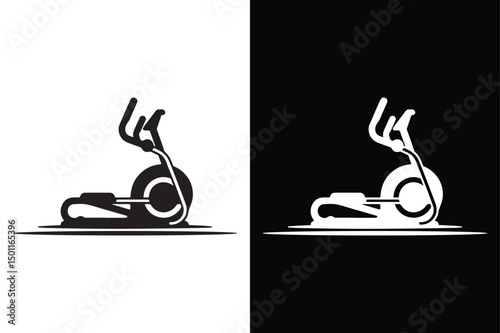 Elliptical Clipart Vector Gym Silhouette Icon in Black and White.