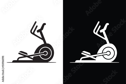 Elliptical Clipart Vector Gym Silhouette Icon in Black and White.