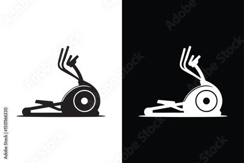 Elliptical Clipart Vector Gym Silhouette Icon in Black and White.