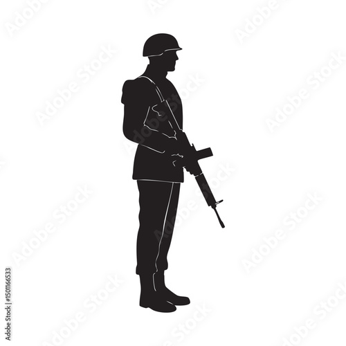 Silhouette of soldier on white background