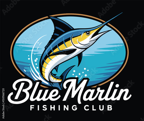 Blue Marlin Fishing Club Logo Design Illustration