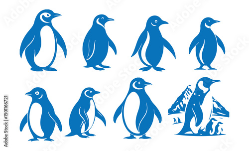 Blue penguin silhouette vector, Simple silhouette Design vector icon with white background. vector illustration eps 10