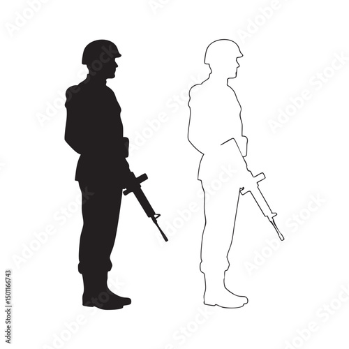 Silhouette set of soldier on white background