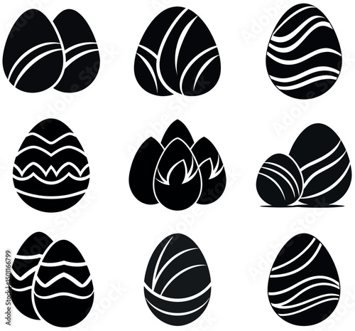 Black and White Easter Egg Silhouettes Bundle