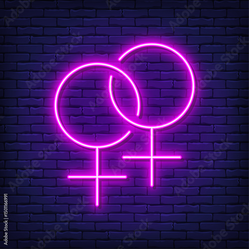 Neon two coupled female gender symbols
