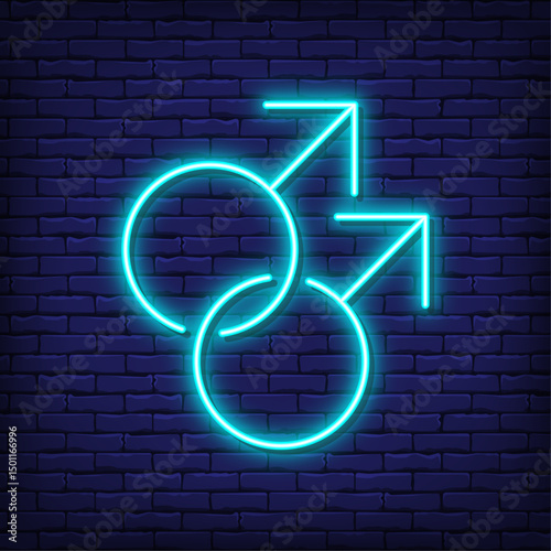 Neon two coupled male gender symbols