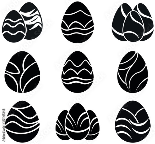 Black and White Easter Egg Silhouettes Bundle