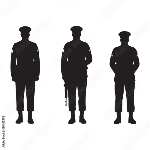 Silhouette set of soldier on white background