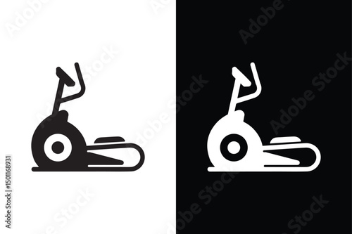 Elliptical Workout Machine Silhouette Black Vector on White Background.