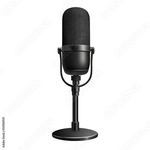 Classic Microphone on Black Background Audio Recording Podcast Studio on transparent background