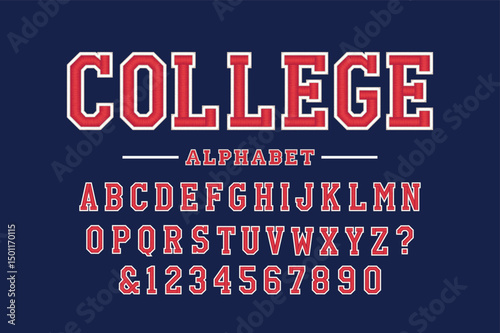 Classic college font. Vintage sport font in american style for football, baseball or basketball logos and t-shirt. Athletic department typeface, varsity style font. Vector