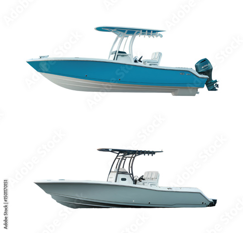 Two Luxury Center Console Boats Side Profile View