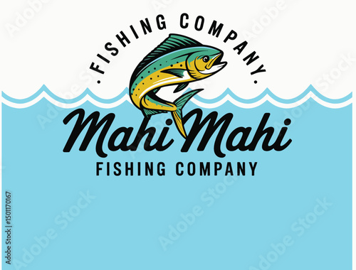 Mahi Mahi Fishing Company Logo  vector Design with Jumping Fish