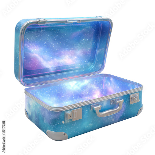 Celestial-filled suitcase isolated on transparent PNG background
