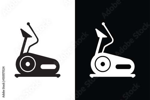 Elliptical Workout Machine Silhouette Black Vector on White Background.