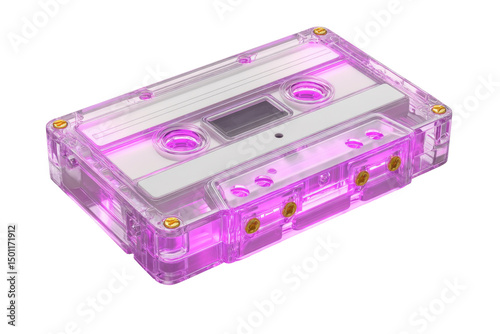 Pink, clear audio tape isolated on transparent PNG background