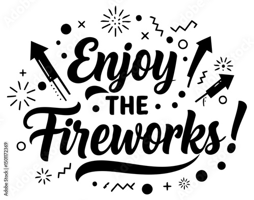 Enjoy the Fireworks graphic design with no specific demographic. Typography design of fireworks and graphic elements in a simple, clean layout.