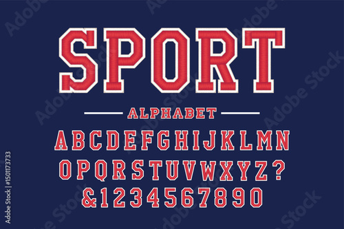 Classic college font. Vintage sport font in american style for football, baseball or basketball logos and t-shirt. Athletic department typeface, varsity style font. Vector	