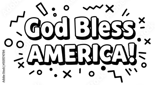 God Bless America graphic design with no demographic details in a simple, bold, comic sans-style typography against a white background. Graphic design for apparel or merchandise.