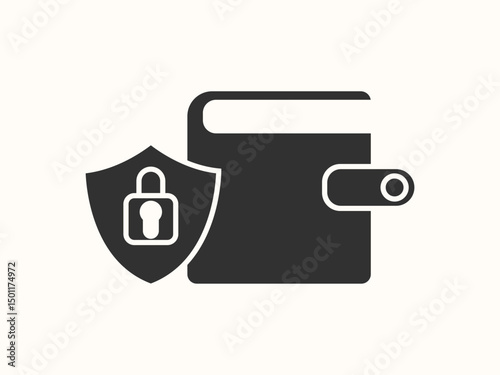 Secured wallet icon in flat vector style