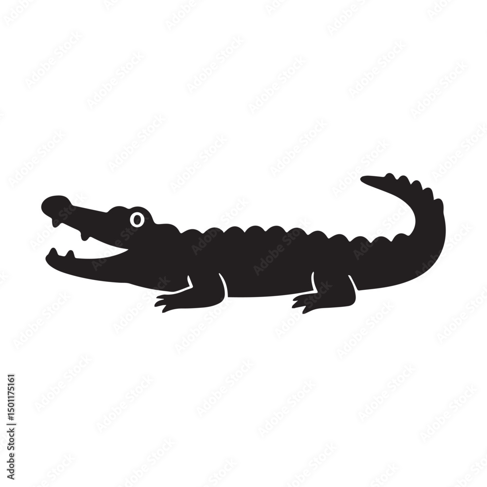 Naklejka premium A vector illustration of a white background with a simple black crocodile silhouette.