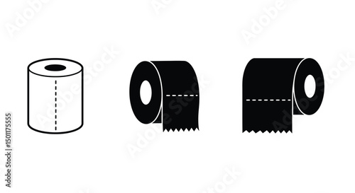 toilet paper tissue icon set isolated on white background.outline silhouette toilet paper icon set with different style