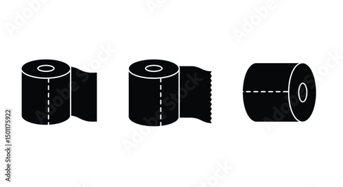 toilet paper tissue icon set isolated on white background.outline silhouette toilet paper icon set with different style