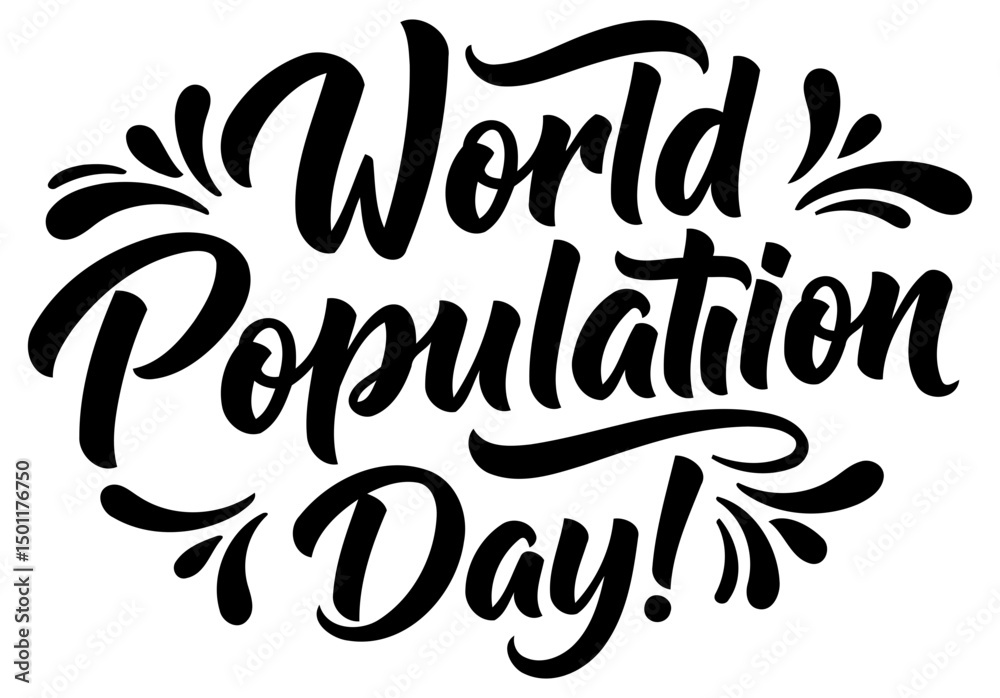 World Population Day stylized text graphic. A simple, bold design celebrating World Population Day with decorative flourishes, suitable for awareness campaigns and social media. World Population Day stylized text graphic. A simple, bold design celebrating World Population Day with decorative flourishes, suitable for awareness campaigns and social media.