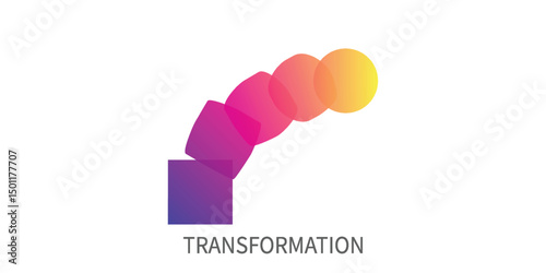Logo change, transformation. Business icon, innovation, development, coach, coaching. Vector illustration of circle turns into square